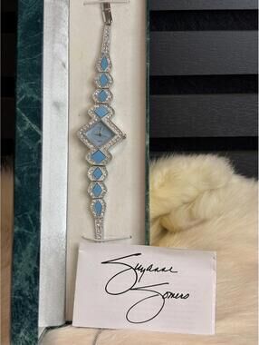 Suzanne Somers Blue and Silver Diamond-Shaped Quartz Watch